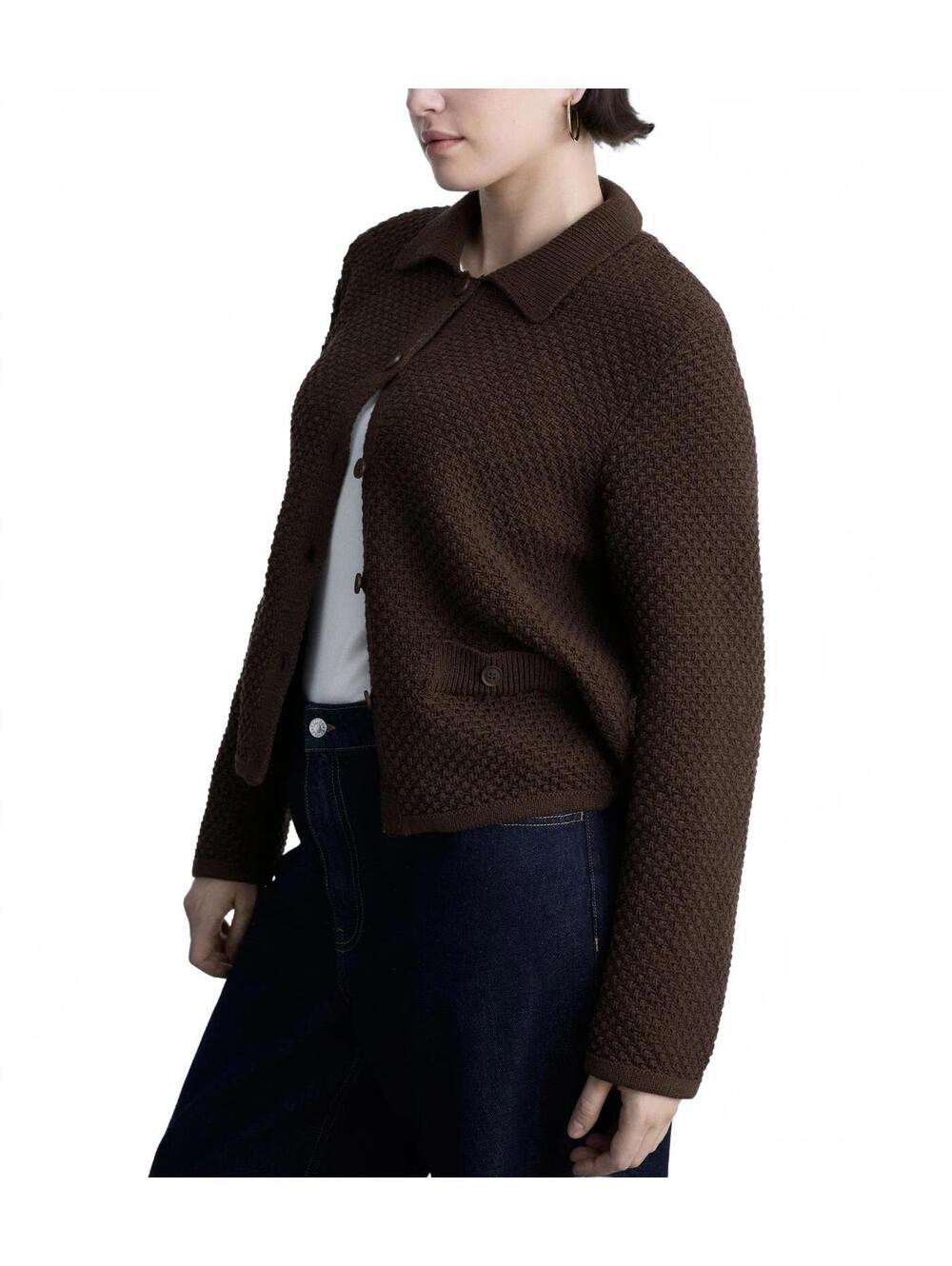 Mango Polo-Neck Knitted Jacket NWT Choco Brown XL